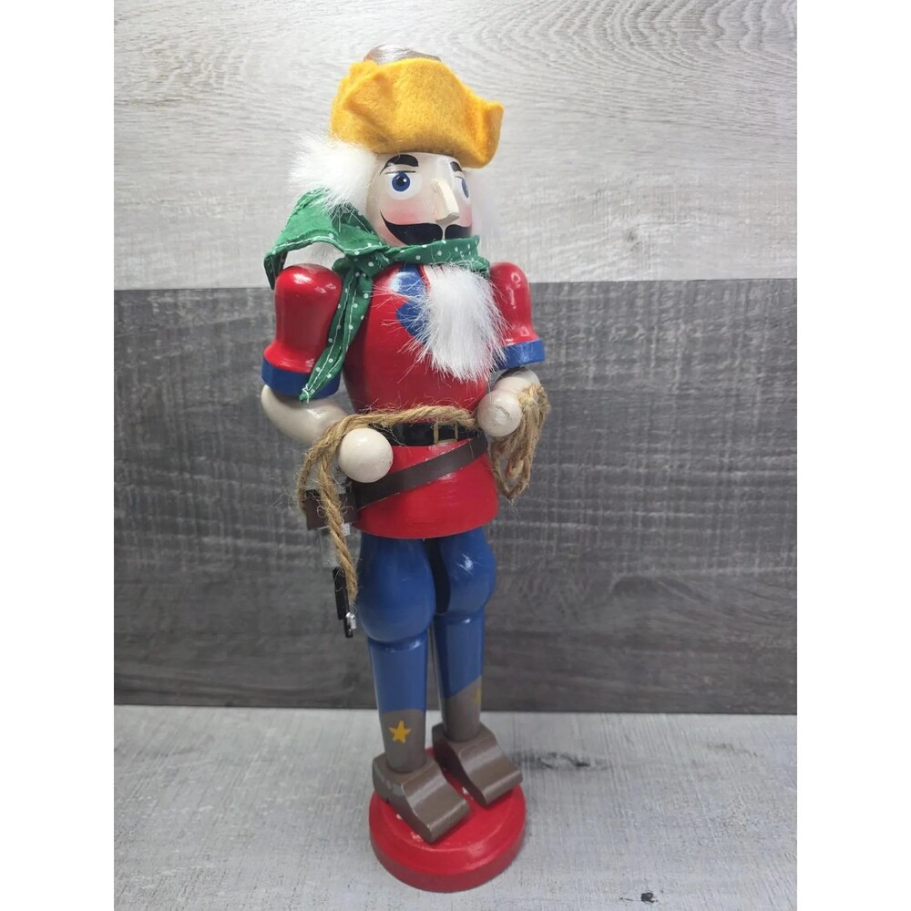 Vtg 14" Cowboy Nutcracker Western Gunfighter Christmas Decor Wood Figure b209.8